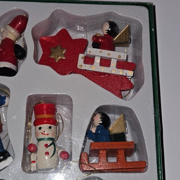 13 VTG Mervyn's Mini Wood Ornaments Christmas Tree Decor Lot Snowmen Santa Angel - Picture 4 of 14